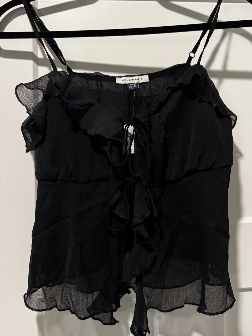 Black Ruffle Tie-Front Top - Picture 2 of 3